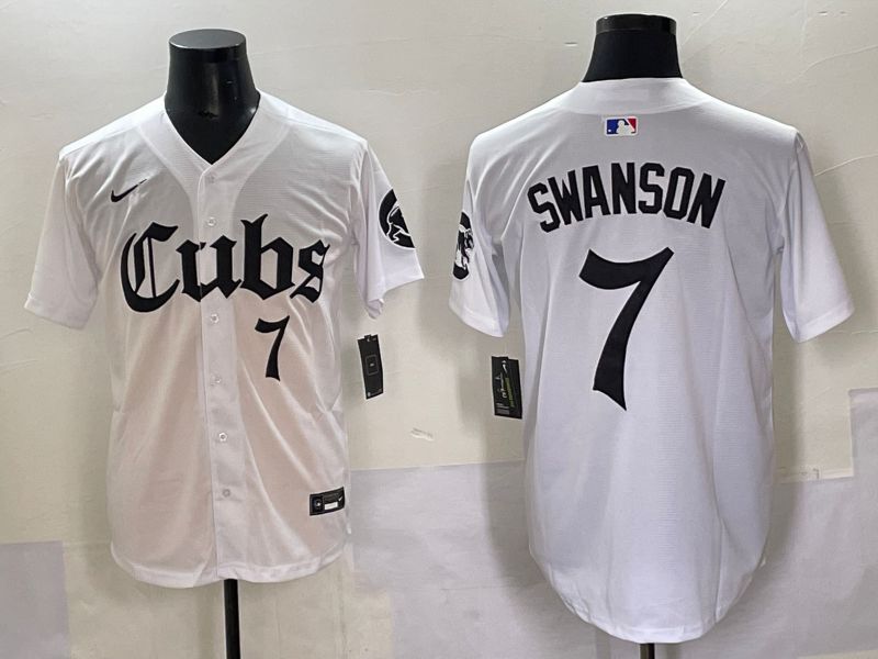 Men 2025 Chicago Cubs #7 Swanson White Five generations Joint Name Nike MLB Jersey style 7
